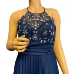 B. Darlin Embellished Halter Gown with Pleated Skirt