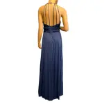 B. Darlin Embellished Halter Gown with Pleated Skirt