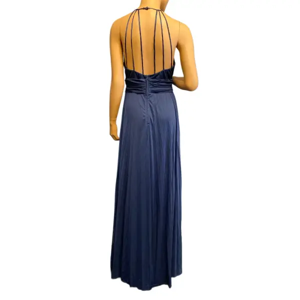 B. Darlin Embellished Halter Gown with Pleated Skirt