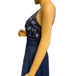 B. Darlin Embellished Halter Gown with Pleated Skirt