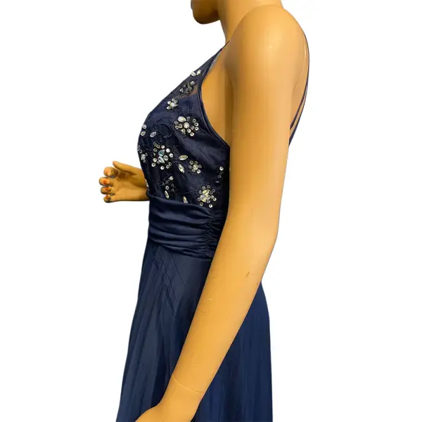 B. Darlin Embellished Halter Gown with Pleated Skirt