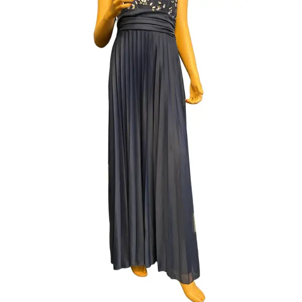 B. Darlin Embellished Halter Gown with Pleated Skirt