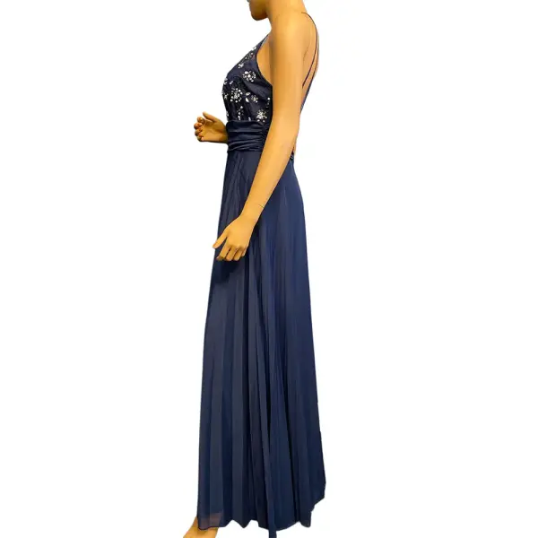 B. Darlin Embellished Halter Gown with Pleated Skirt
