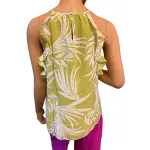 Bar III Palm Leaf Print Ruffle Halter Top Lime Green