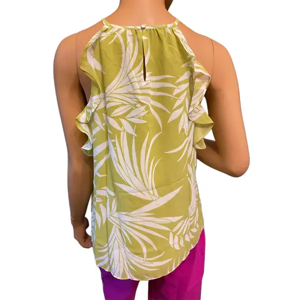 Bar III Palm Leaf Print Ruffle Halter Top Lime Green