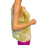 Bar III Palm Leaf Print Ruffle Halter Top Lime Green