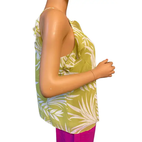 Bar III Palm Leaf Print Ruffle Halter Top Lime Green