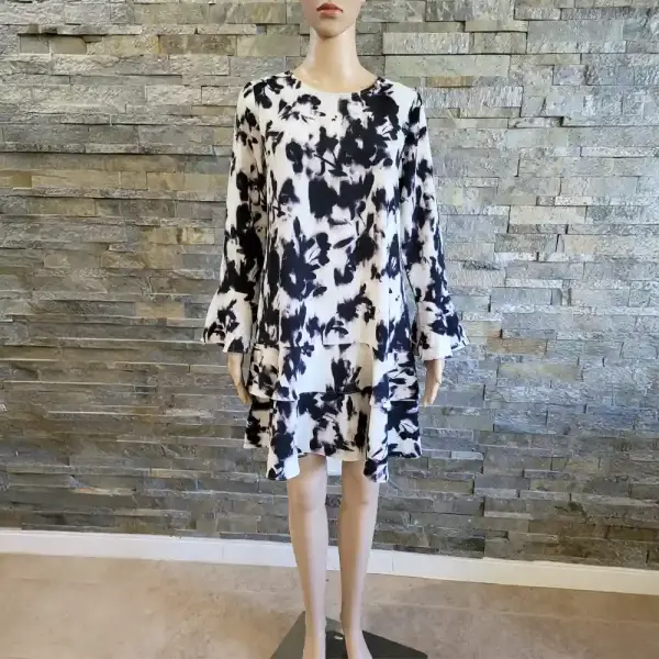 Bar III Printed Tiered Hem Long Sleeve Dress Size Medium