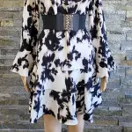 Bar III Printed Tiered Hem Long Sleeve Dress Size Medium