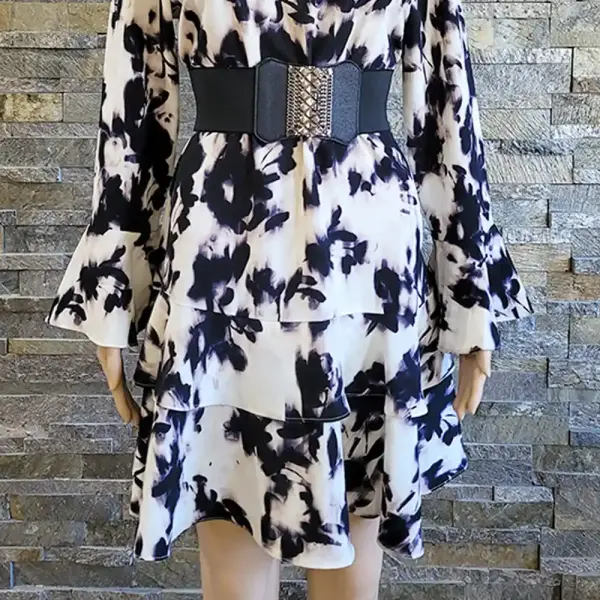 Bar III Printed Tiered Hem Long Sleeve Dress Size Medium