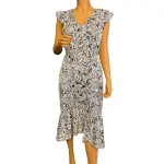 Bar III Black White Splatter Print Flutter Sleeve Dress