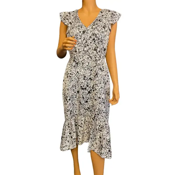 Bar III Black White Splatter Print Flutter Sleeve Dress