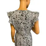 Bar III Black White Splatter Print Flutter Sleeve Dress