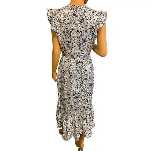 Bar III Black White Splatter Print Flutter Sleeve Dress