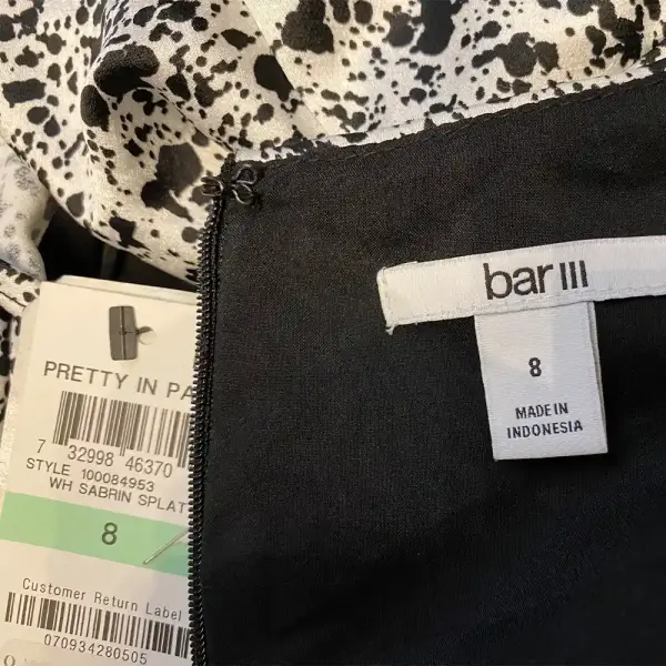 Bar III Black White Splatter Print Flutter Sleeve Dress