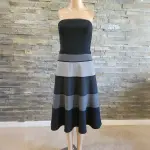 BCBG Max Azria Gray and Black Strapless Wool Blend Midi Dress