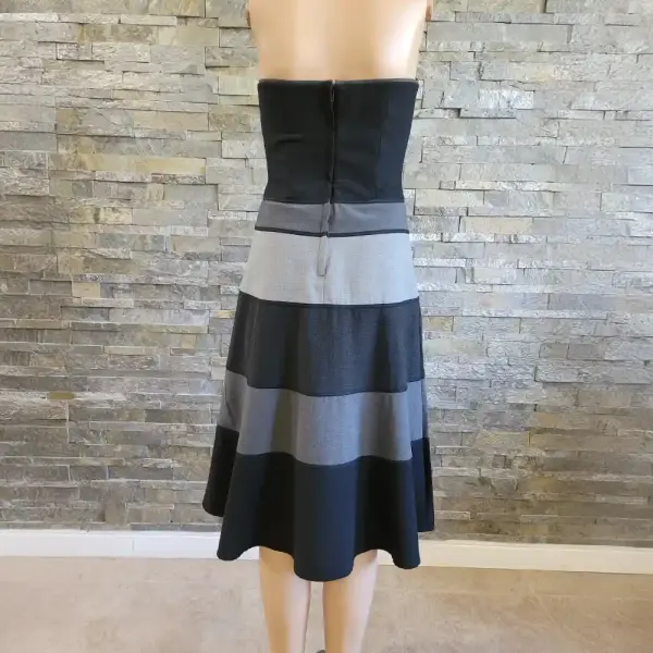 BCBG Max Azria Gray and Black Strapless Wool Blend Midi Dress
