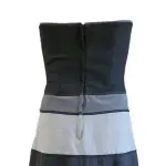 BCBG Max Azria Gray and Black Strapless Wool Blend Midi Dress