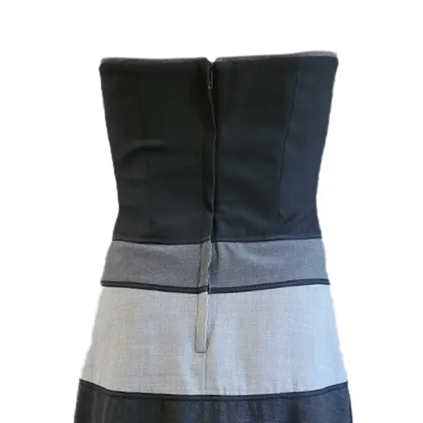 BCBG Max Azria Gray and Black Strapless Wool Blend Midi Dress