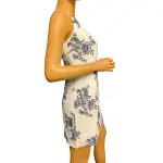 BCX Floral Embroidered Halter Dress White Navy Blue