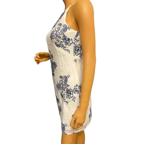 BCX Floral Embroidered Halter Dress White Navy Blue