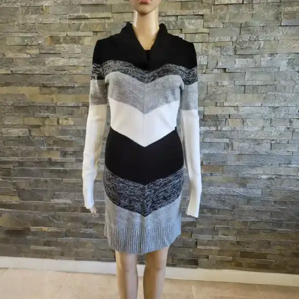 BCX Juniors' Cowlneck Chevron Sweater Dress Size S
