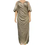 Metallic Cold Shoulder Evening Dress Gold