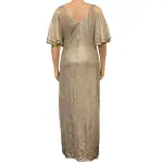 Metallic Cold Shoulder Evening Dress Gold