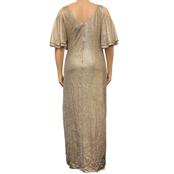 Metallic Cold Shoulder Evening Dress Gold