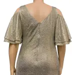 Metallic Cold Shoulder Evening Dress Gold