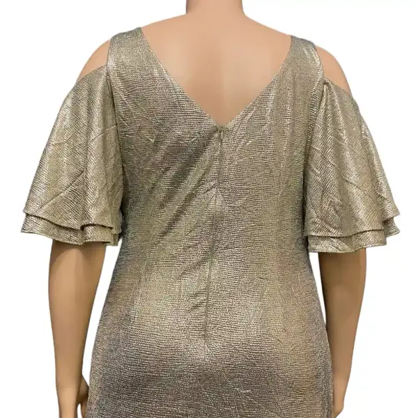 Metallic Cold Shoulder Evening Dress Gold