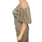 Metallic Cold Shoulder Evening Dress Gold