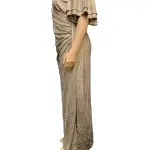 Metallic Cold Shoulder Evening Dress Gold