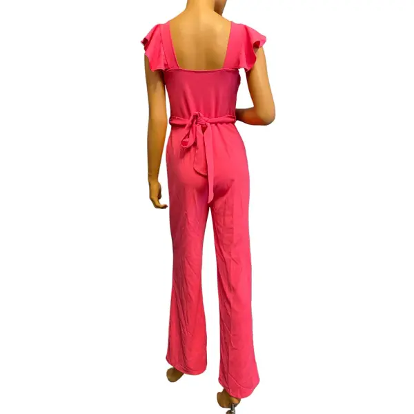 BLVD Rose Red Ruffle Sleeve Wide Leg Belted Jumpsuit