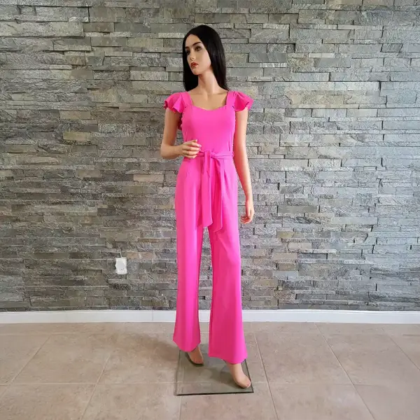 BLVD Rose Red Ruffle Sleeve Wide Leg Belted Jumpsuit