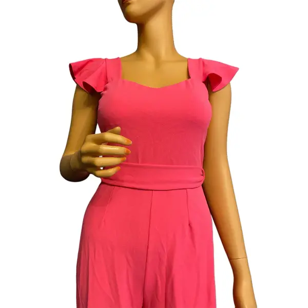 BLVD Rose Red Ruffle Sleeve Wide Leg Belted Jumpsuit