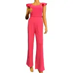 BLVD Rose Red Ruffle Sleeve Wide Leg Belted Jumpsuit