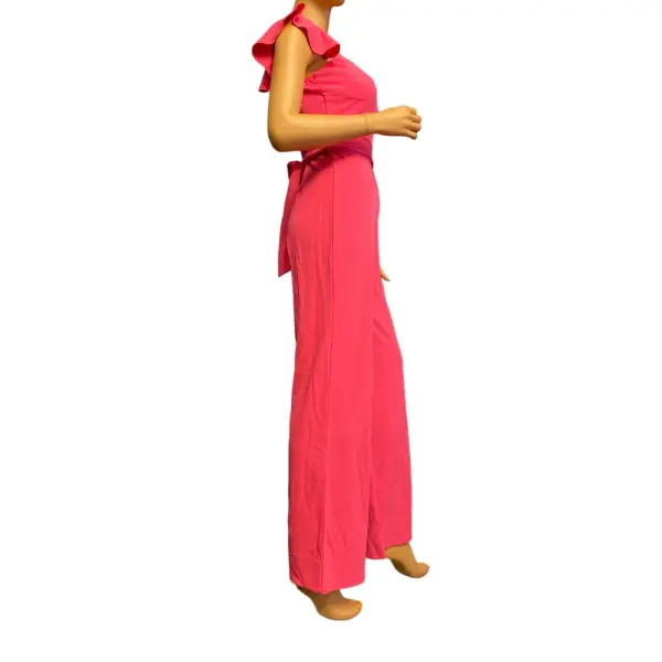 BLVD Rose Red Ruffle Sleeve Wide Leg Belted Jumpsuit