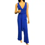 BLVD USA Cobalt Blue Sleeveless Deep V Neck Belted Wide Leg Jumpsuit