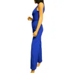 BLVD USA Cobalt Blue Sleeveless Deep V Neck Belted Wide Leg Jumpsuit