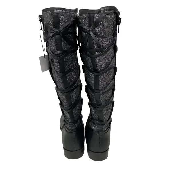 Brash Girls Joanne Black Glitter Knee High Boots Size 3