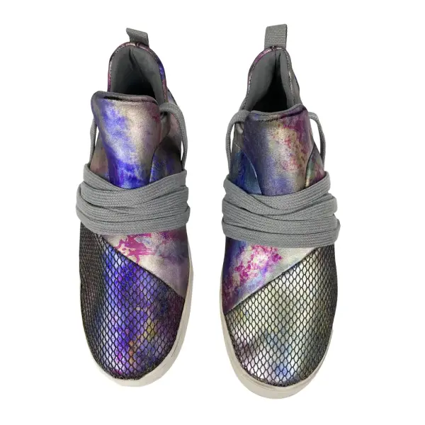 Brash Kids' Girls' Drea Purple Gray Metallic Lace-Up Fashion Sneaker Size 3.5