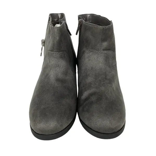 Brash Girls’ Grey Faux Suede Ankle Boots with Star Zipper Accent