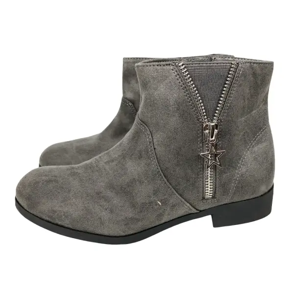 Brash Girls’ Grey Faux Suede Ankle Boots with Star Zipper Accent