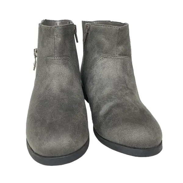 Brash Girls’ Grey Faux Suede Ankle Boots with Star Zipper Accent