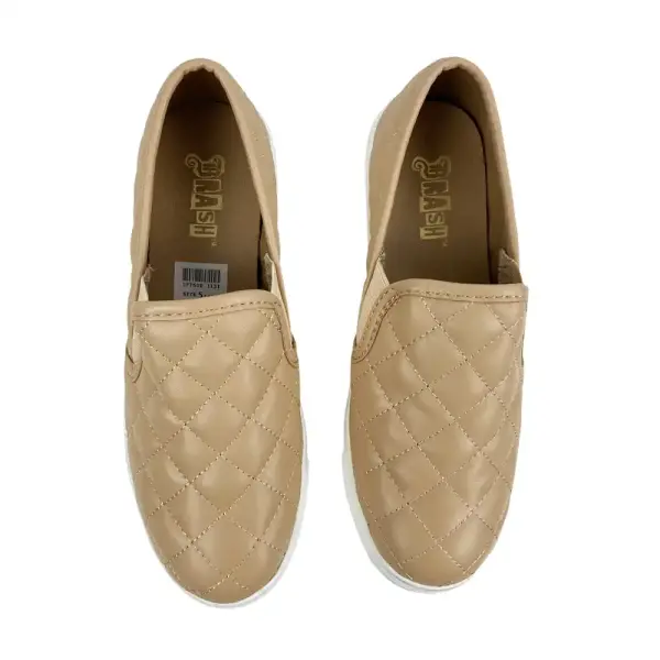 Brash Beige Tan Quilted Faux Leather Slip-On Sneakers Size 5.5 Women