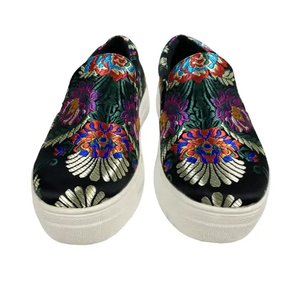 Brash Black Floral Slip-On Shoes Women's Size 5.5