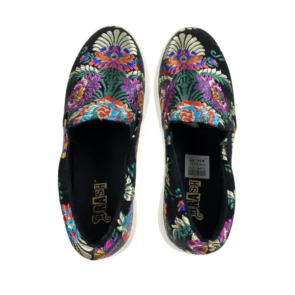 Brash Black Floral Slip-On Shoes Women's Size 5.5