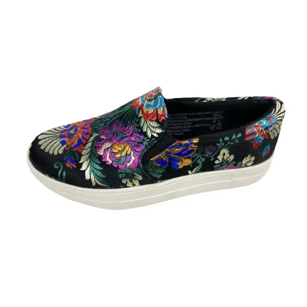 Brash Black Floral Slip-On Shoes Women's Size 5.5