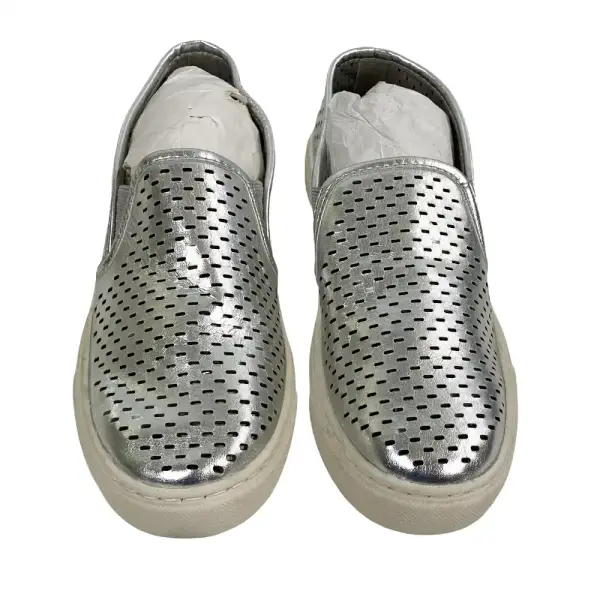 Brash Silver Metallic Perforated Casual Slip-On Sneakers Size 6